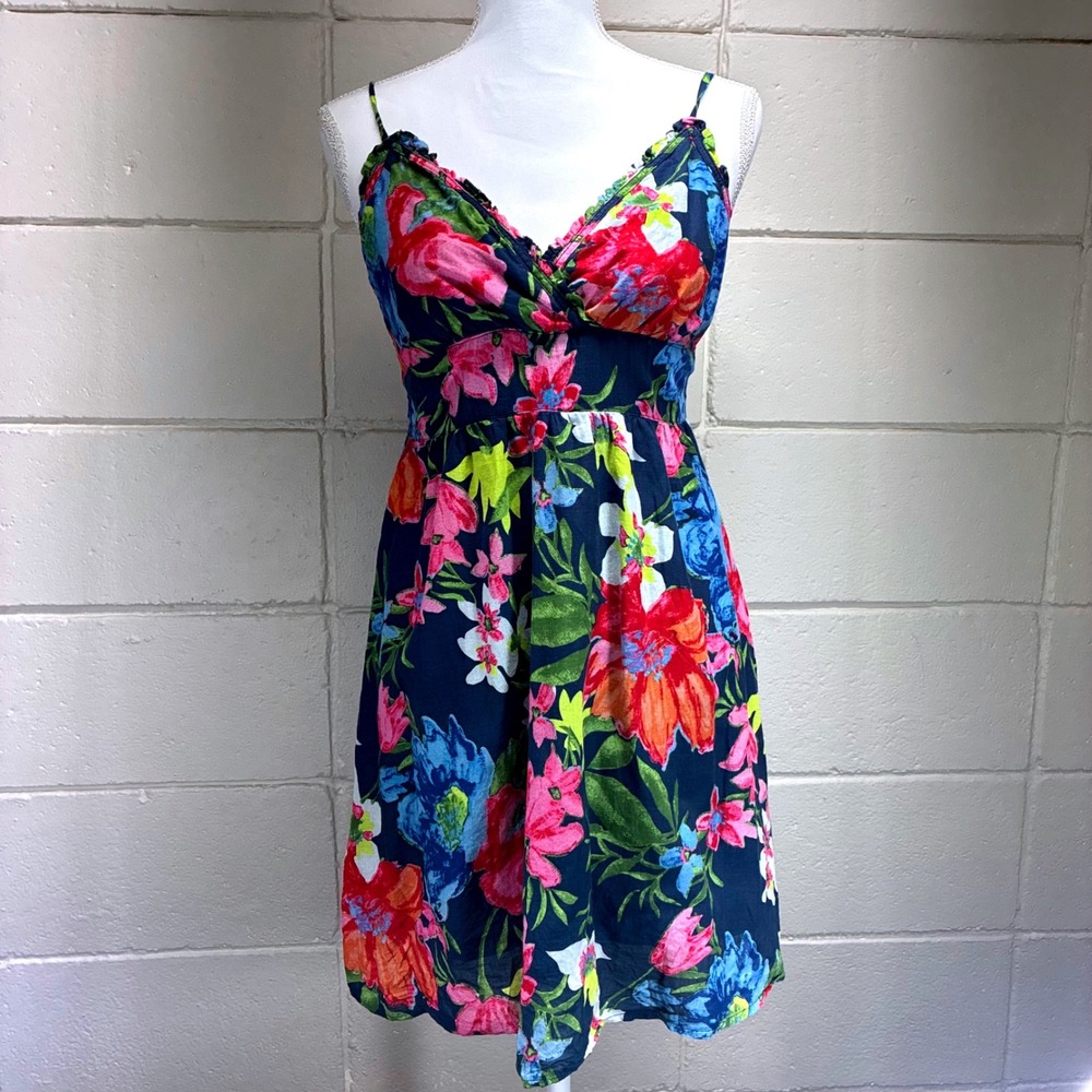 Anthropologies Aryeh Floral Mini Dress Large Cotton Smocked Back Ruffle V-Neck